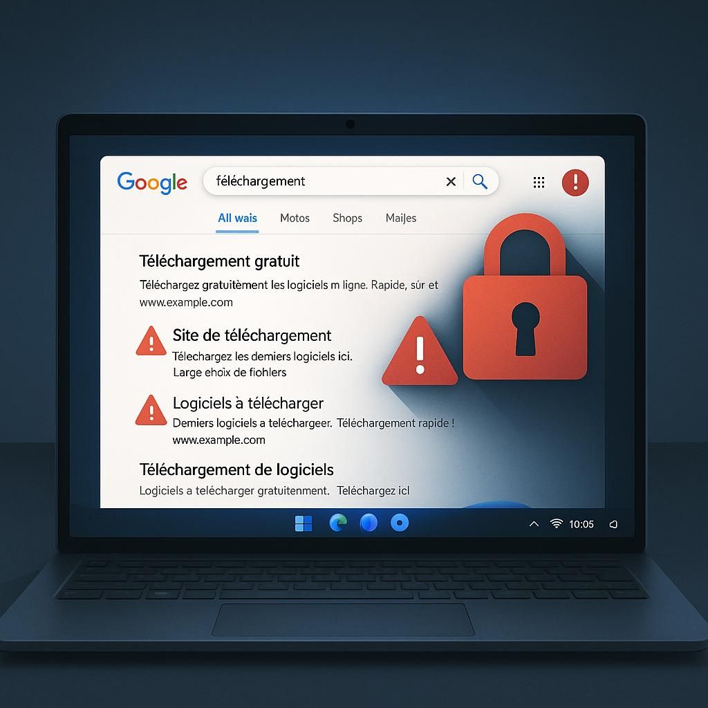 attention : plus de 70 sites frauduleux imitant google proposent de faux téléchargements de logiciels windows 11. protégez-vous en téléchargeant uniquement depuis les sources officielles.