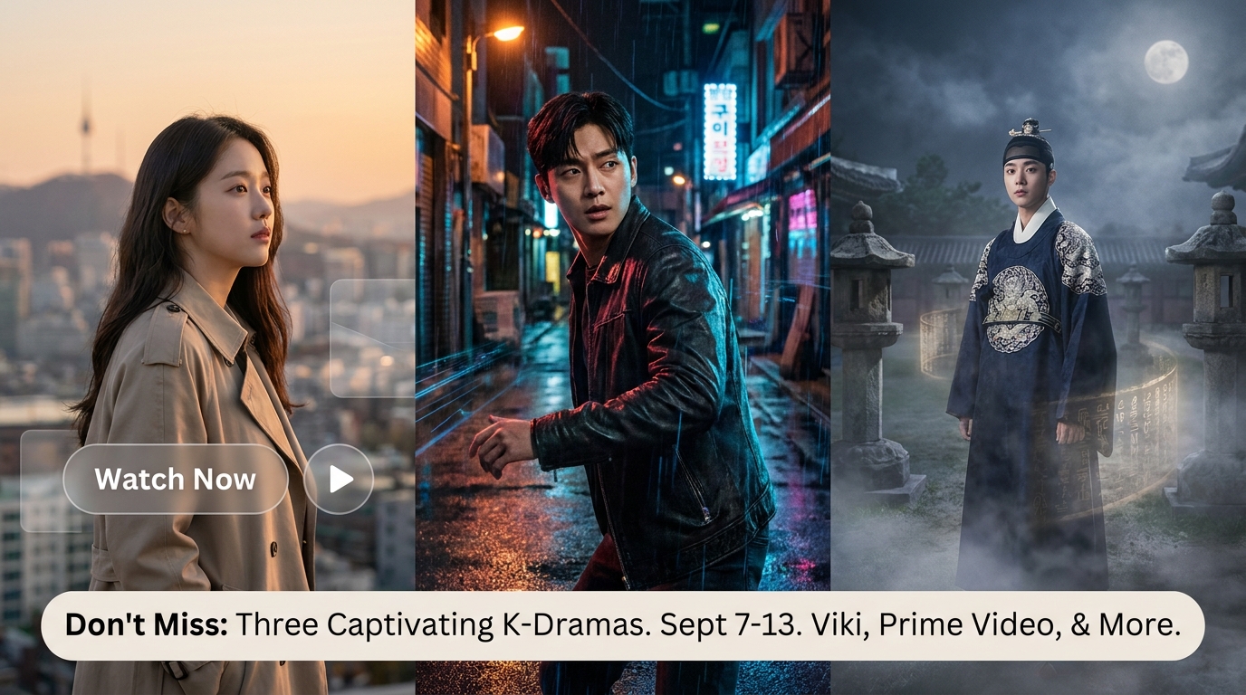 découvrez trois k-dramas captivants à ne pas manquer du 7 au 13 septembre sur viki, prime video et d'autres plateformes. plongez dans des histoires passionnantes et des épisodes à couper le souffle.